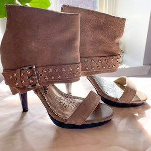Taupe Studded Open Toe High Heel Booties